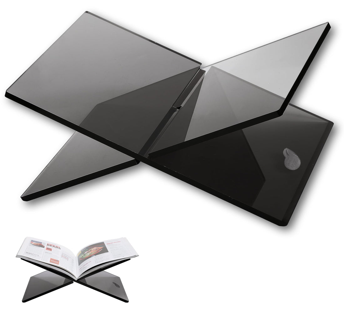 Helba Designer Acrylic Book Stand in a Living Room Setting